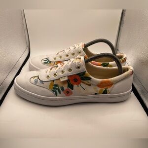 Keds White Sneakers with Orange, Yellow & Green Floral Print